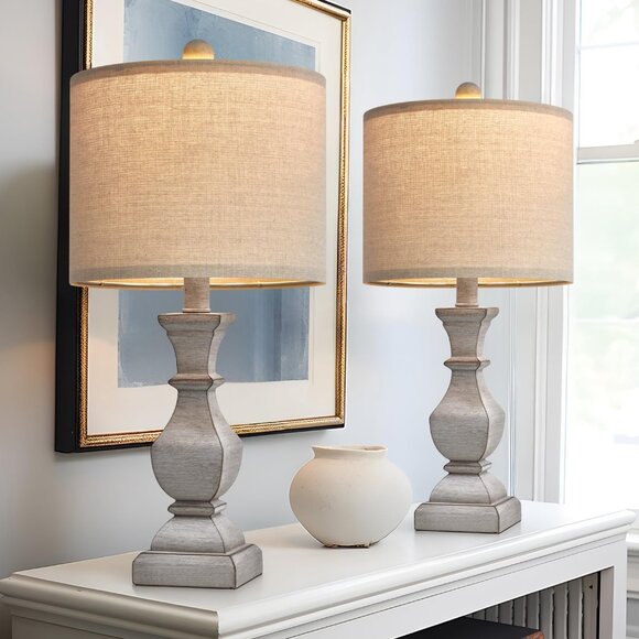 Set of 2, Vintage Bedside Lamps for Bedroom, Farmhouse Lamp 20.5" High - Picture 3 of 5
